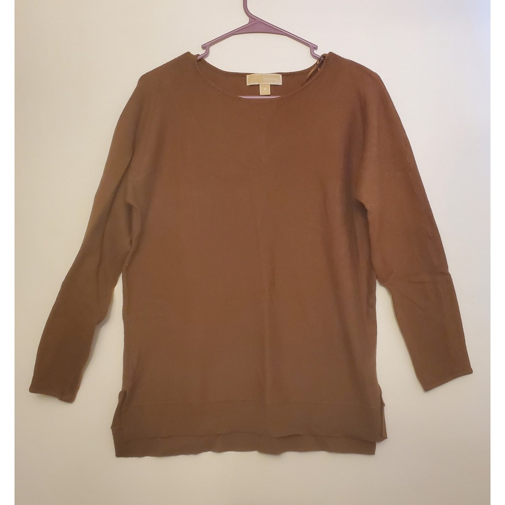 Michael Kors Tunic Crewneck Long Sleeve Sweater Womens Size Medium Brown‎